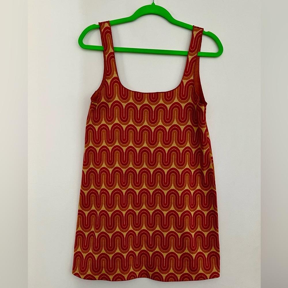 Zara Red and Gold Wave Pattern Tank Top Tunic Micro-Mini Dress